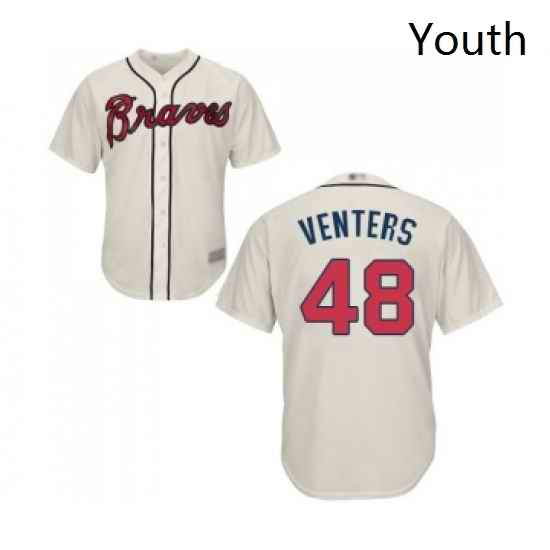 Youth Atlanta Braves 48 Jonny Venters Replica Cream Alternate 2 Cool Base Baseball Jersey